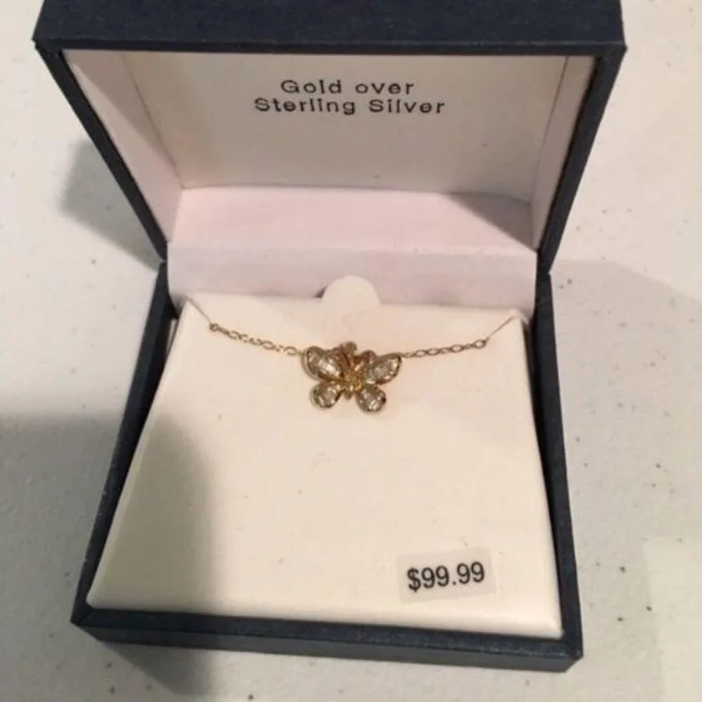 NEW Gold over Sterling Silver Butterfly Necklace